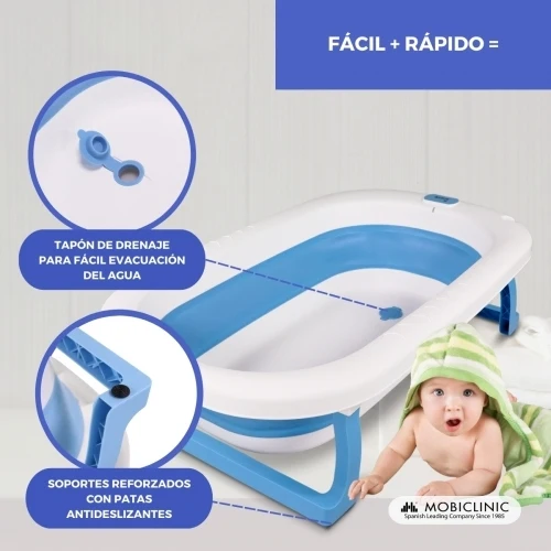 Babybadepaket | Kinderbadewanne | Faltbar | Rutschfest | Blau | Badethermometer | Quecksilberfrei | Mobiclinic