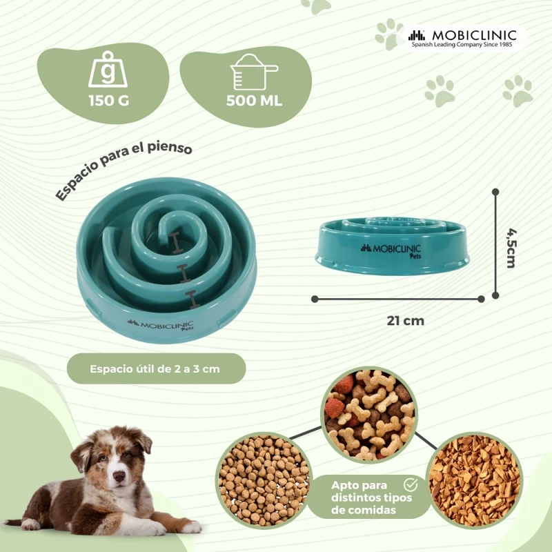 Langsamer Futterspender gegen Völlerei | Rutschfest | 500ml | 19,5x4,6x20,6cm | Einfache Reinigung | Grün | MobiEat | Mobiclinic