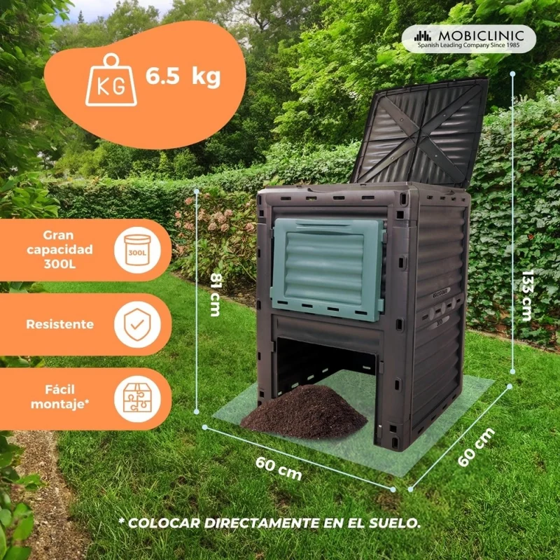 Komposter | Abfalltransformator | Für den Garten | Ohne Werkzeug | Umweltfreundlich | 300 Liter | BioBin | Mobiclinic