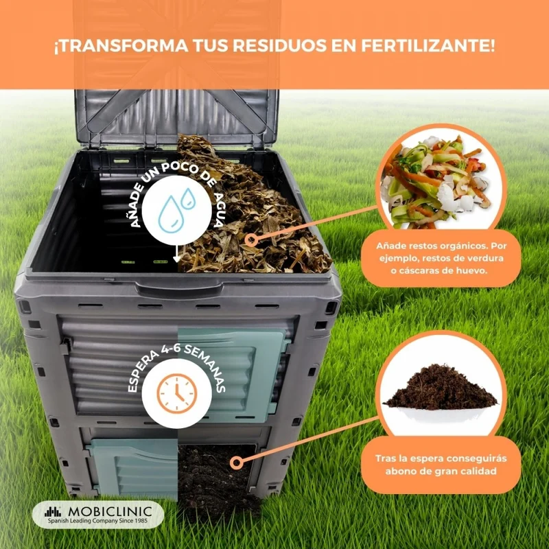 Komposter | Abfalltransformator | Für den Garten | Ohne Werkzeug | Umweltfreundlich | 300 Liter | BioBin | Mobiclinic