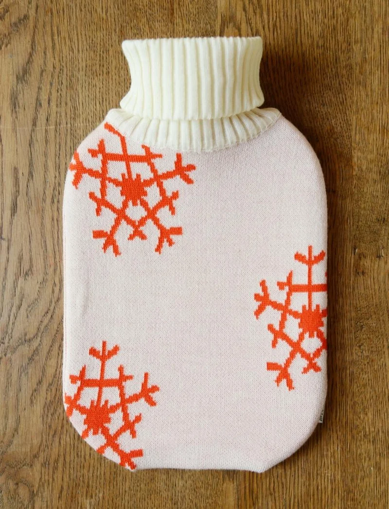 Wärmflasche Snowflakes, weiß/orange
