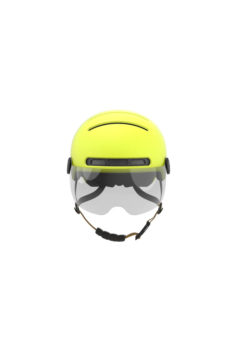 Fahrradhelm gelb mit Visier, Bremslicht und SOS-Alarm, L23, Gr. L