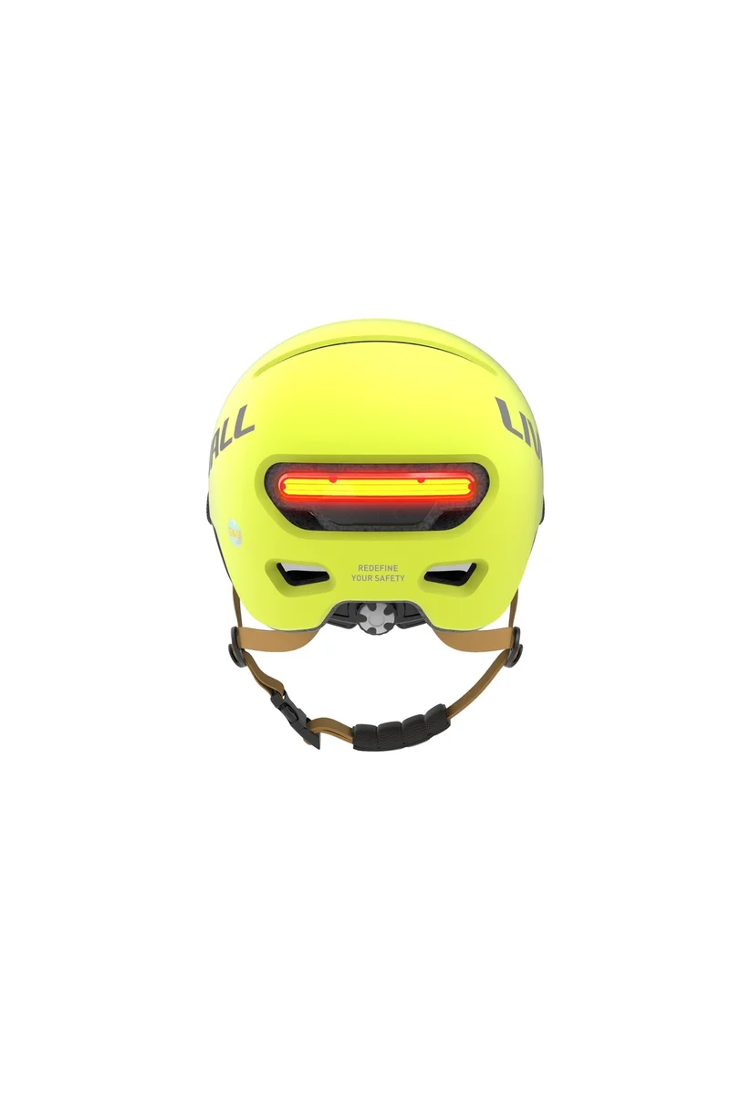 Fahrradhelm gelb mit Visier, Bremslicht und SOS-Alarm, L23, Gr. L