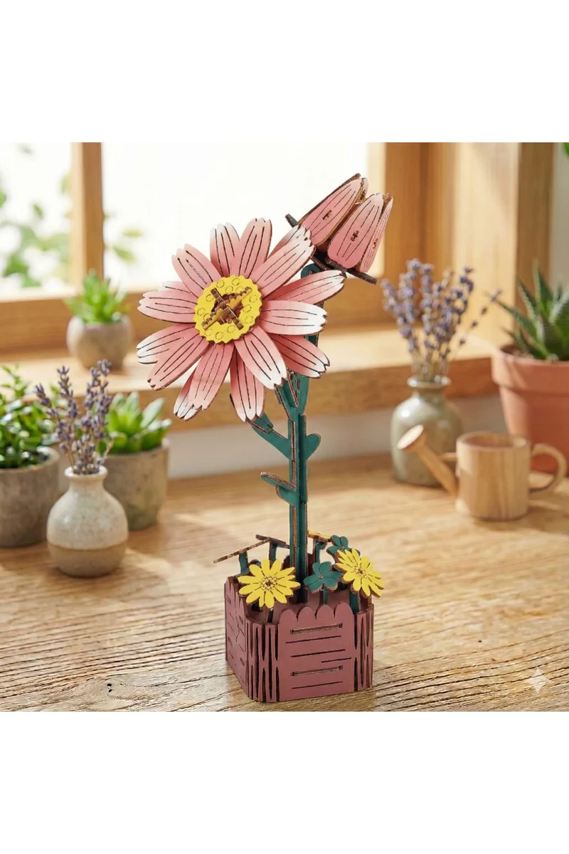 3 D Holzpuzzle - 2er Set Blume, Rose + Gänseblümchen