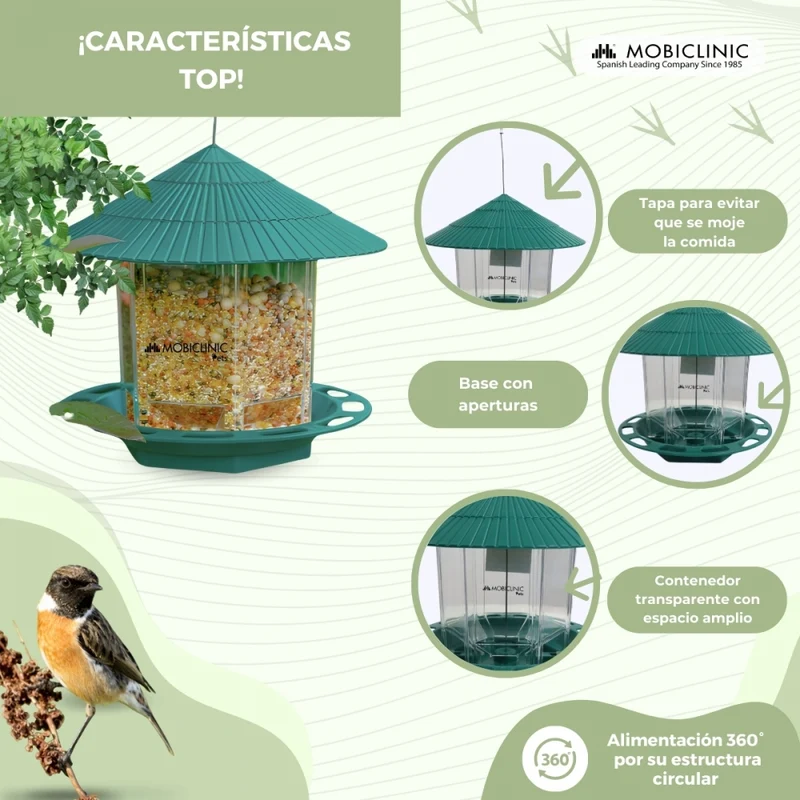 Vogelhäuschen | Silvestres | 1,2 L | Outdoor | 20 x 22 x 20 | Garten | Hängend | Spatzen | Pico | Mobiclinic