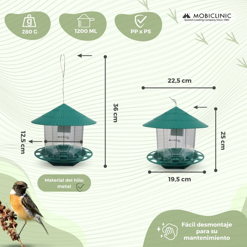 Vogelhäuschen | Silvestres | 1,2 L | Outdoor | 20 x 22 x 20 | Garten | Hängend | Spatzen | Pico | Mobiclinic