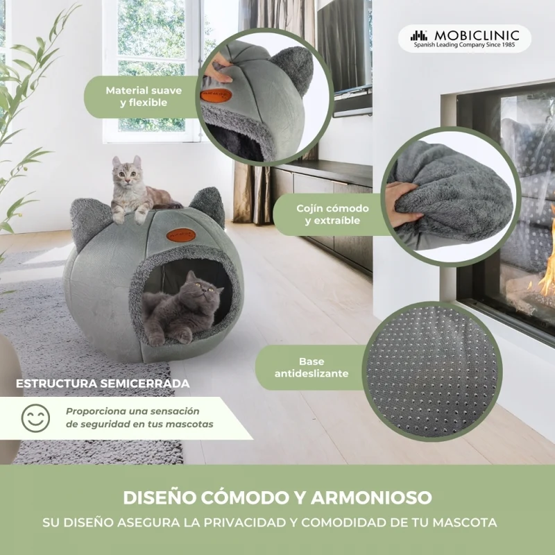 Katzenbett| Faltbar | Grau | Komfort | Sanft | 38x49x45 cm | Carga máx. 12Kg | HelloCatty | Mobiclinic