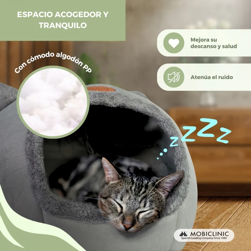 Katzenbett| Faltbar | Grau | Komfort | Sanft | 38x49x45 cm | Carga máx. 12Kg | HelloCatty | Mobiclinic