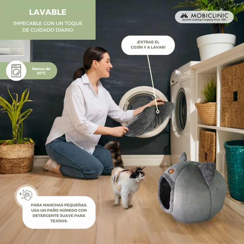 Katzenbett| Faltbar | Grau | Komfort | Sanft | 38x49x45 cm | Carga máx. 12Kg | HelloCatty | Mobiclinic