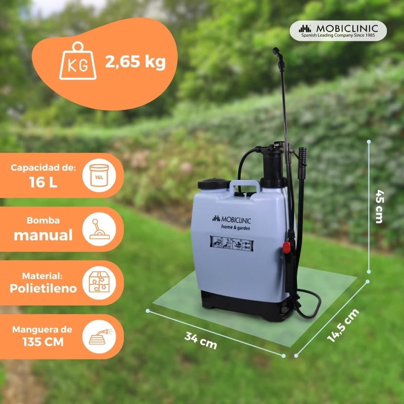 Handsprüher 16 L | Begasung | Gartenarbeit | Bewässerung | Sulfatator | Rucksack | 4 Düsen | Pumpe | Fumibug | Mobiclinic