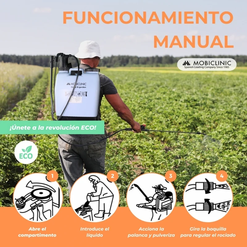 Handsprüher 16 L | Begasung | Gartenarbeit | Bewässerung | Sulfatator | Rucksack | 4 Düsen | Pumpe | Fumibug | Mobiclinic