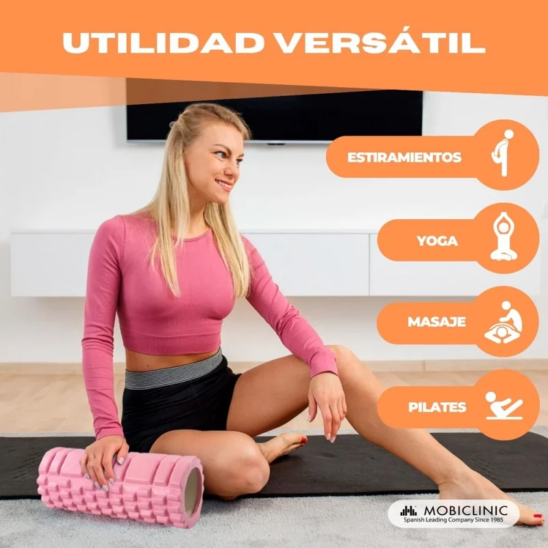 Massagerolle | Schaumgummi | 14 x 33 cm | Vielseitig | Leicht | Verhindert Verletzungen | Orange | FitRoller | Mobiclinic