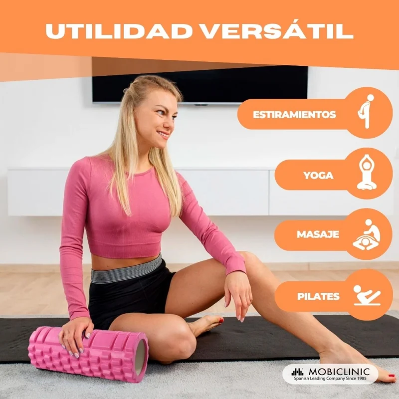 Massagerolle | Schaumgummi | 14 x 33 cm | Vielseitig | Leicht | Verhindert Verletzungen | Orange | FitRoller | Mobiclinic