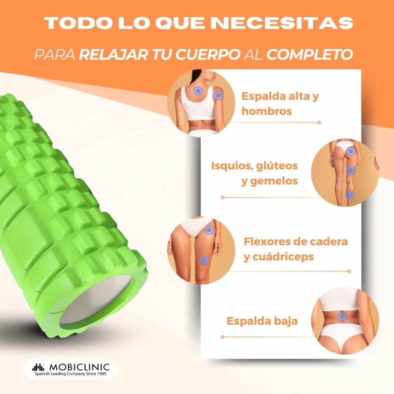 Massagerolle | Schaumgummi | 14 x 33 cm | Vielseitig | Leicht | Verhindert Verletzungen | Orange | FitRoller | Mobiclinic
