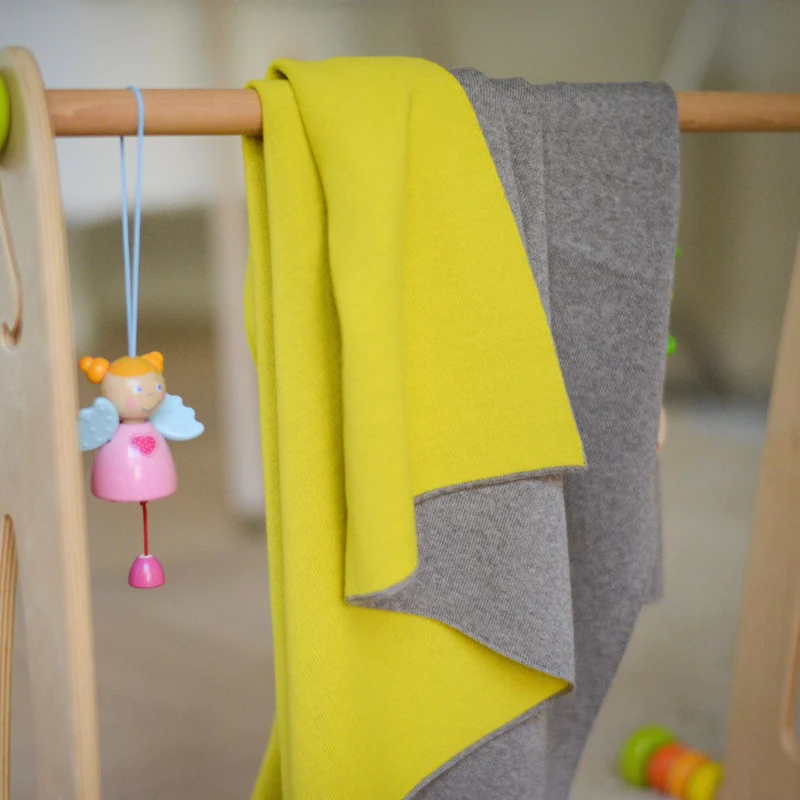 Baby/Kinderdecke 90x90cm Doubleface beige/gelb