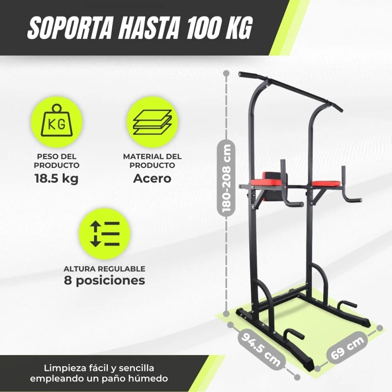 Klimmzugstation | Komplettes Training | Verstellbare Rückenlehne | Widerstandsfähig | Gepolstert | Stahl | Max 200kg | MultiFit
