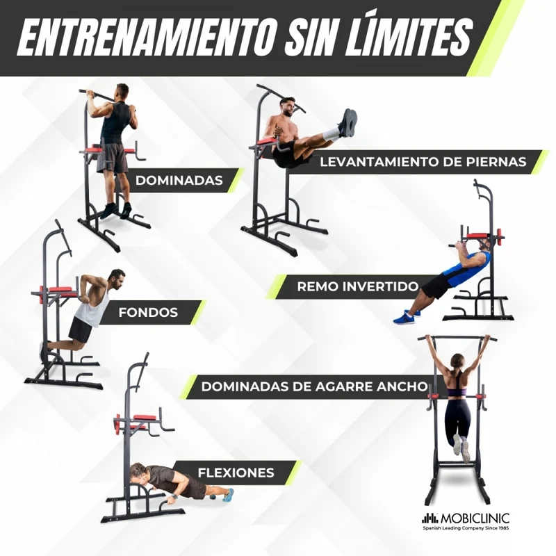 Klimmzugstation | Komplettes Training | Verstellbare Rückenlehne | Widerstandsfähig | Gepolstert | Stahl | Max 200kg | MultiFit