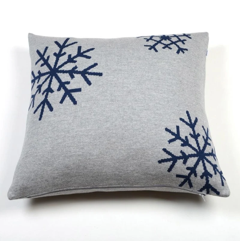 Kissenhülle 50x50cm Snowflakes, grau/blau