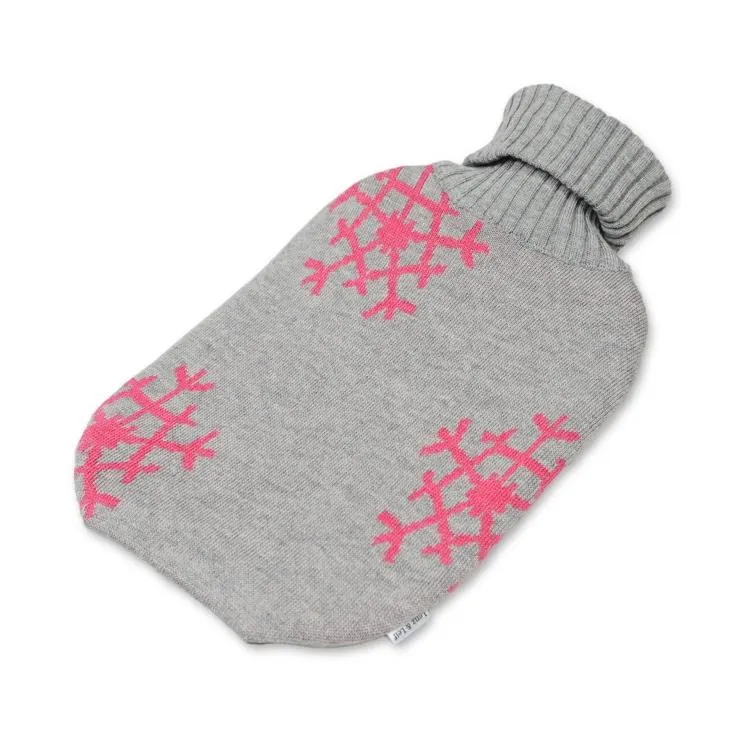 Wärmflasche Snowflakes, grau/magenta