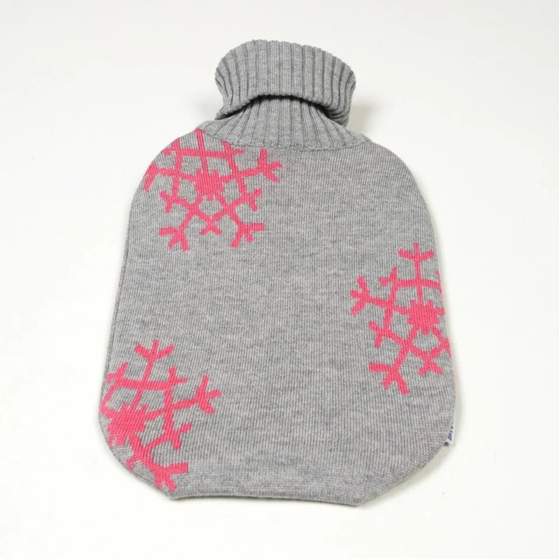 Wärmflasche Snowflakes, grau/magenta