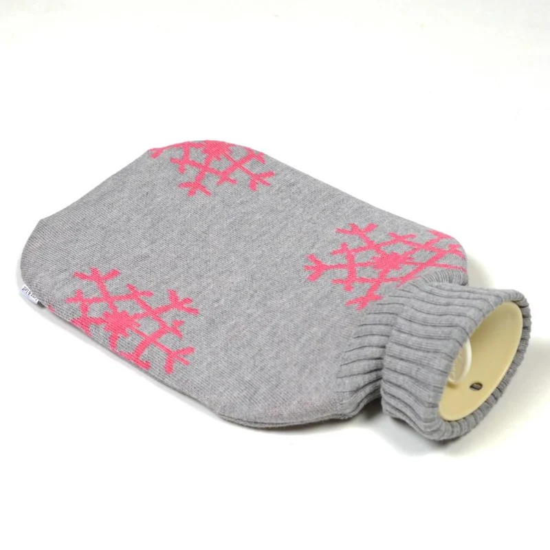Wärmflasche Snowflakes, grau/magenta