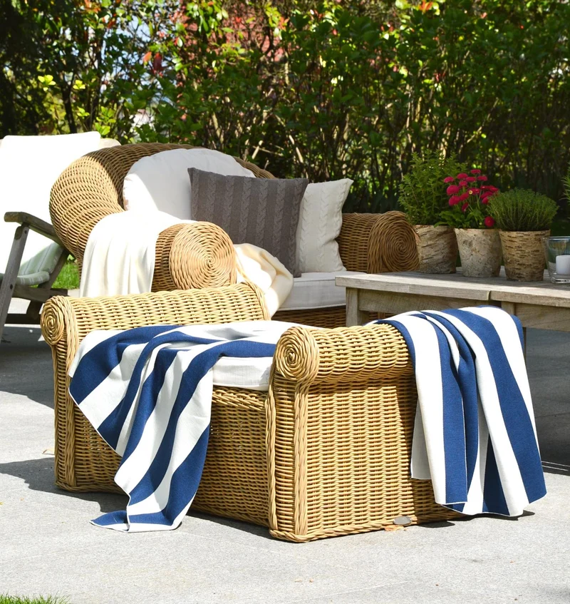 Decke 140x180cm Stripes, dunkelblau/weiß