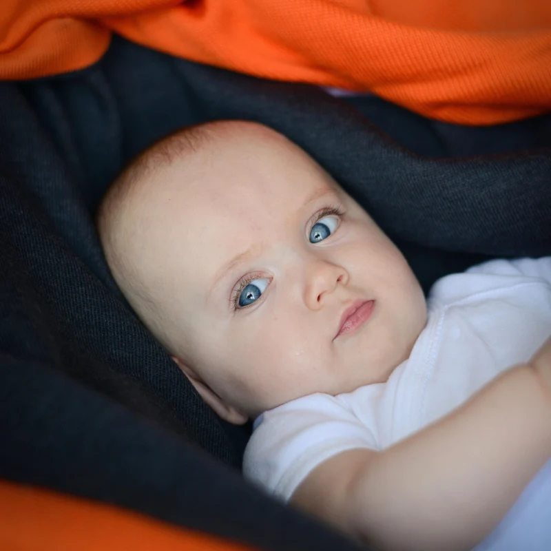Baby/Kinderdecke 90x90cm Doubleface dunkelgrau/orange