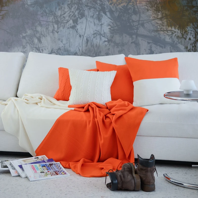 Decke 140x180cm Domino, weiß/orange