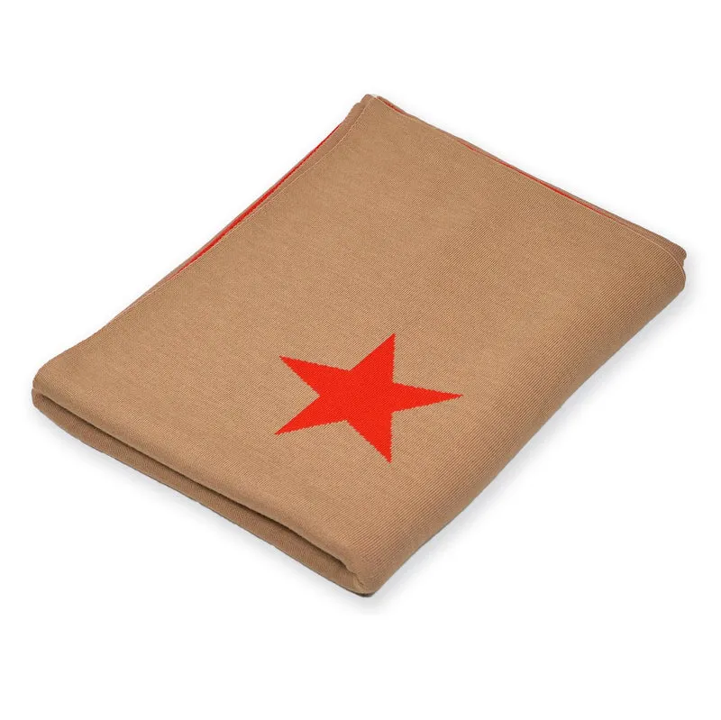 Decke 140x180cm Stars, camel/rot