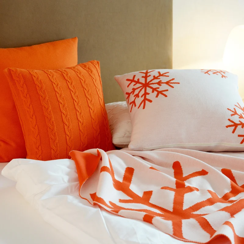 Decke 140x180cm 2 Snowflakes, weiß/orange