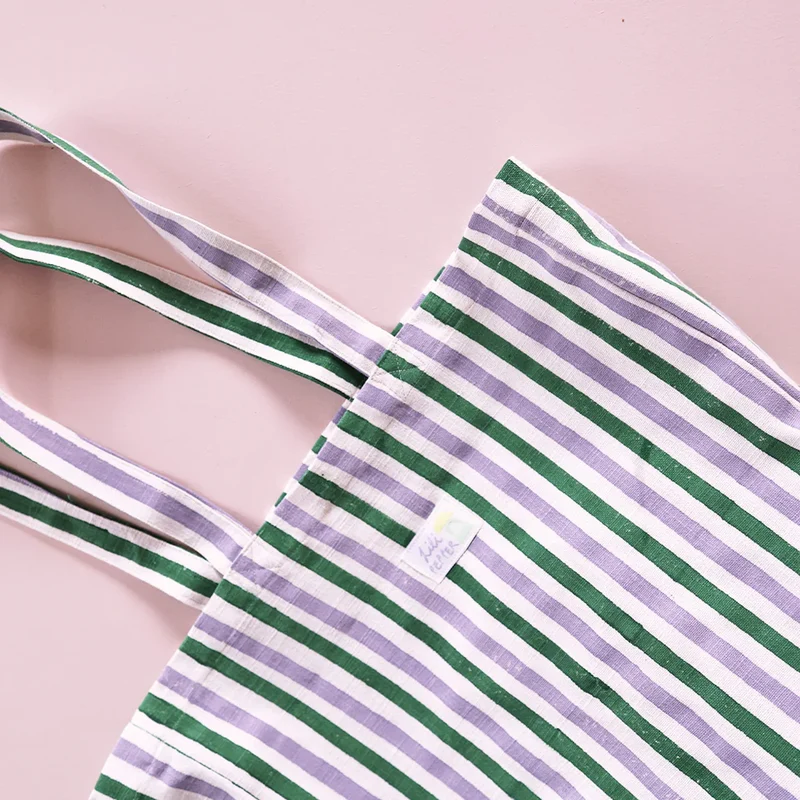 Handprinted Tote Bag - Lavender Stripes
