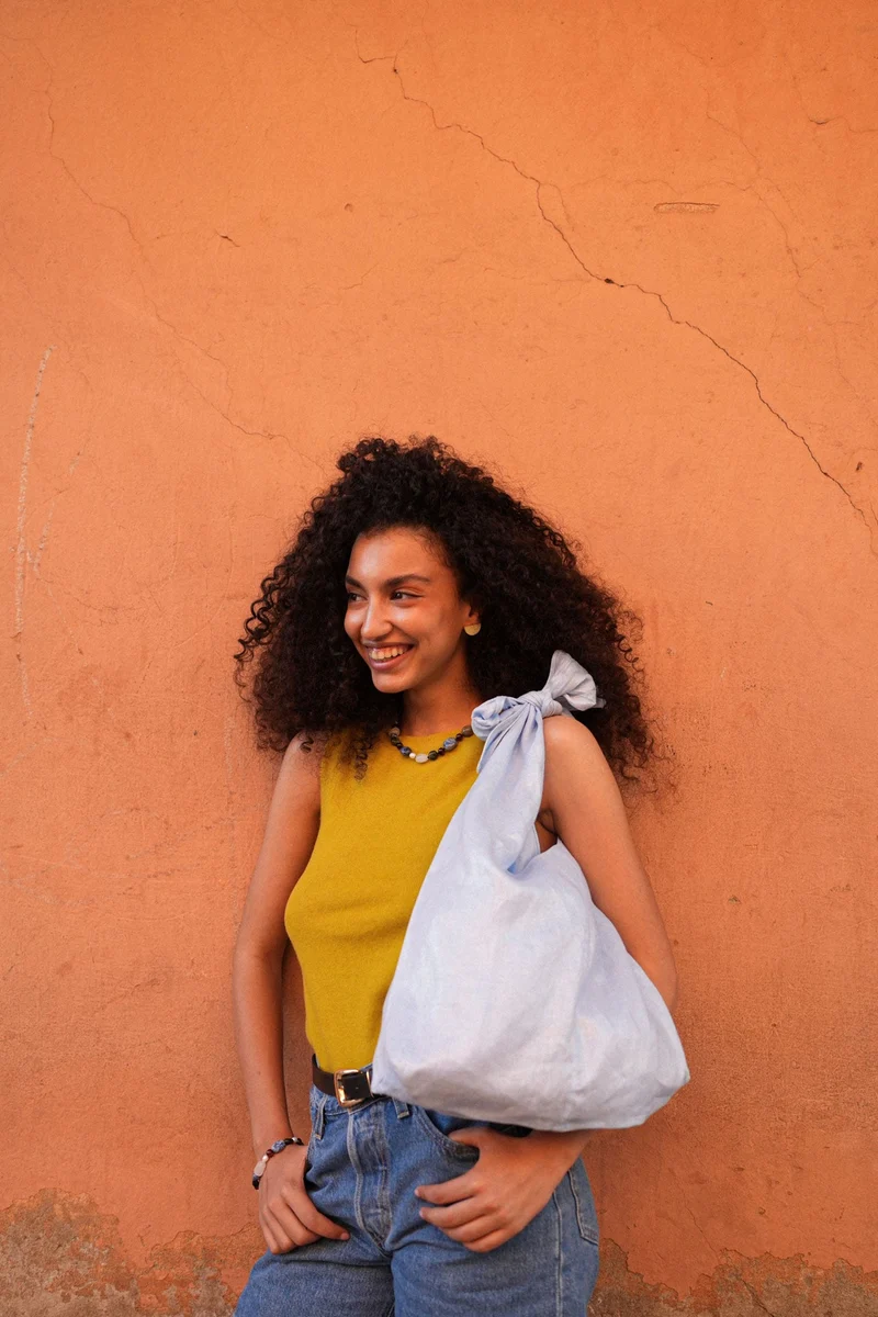 Bag - LATIFA linen - Blue Metallic