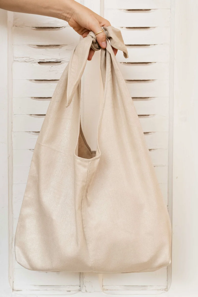 Bag - LATIFA linen - Creme Metallic