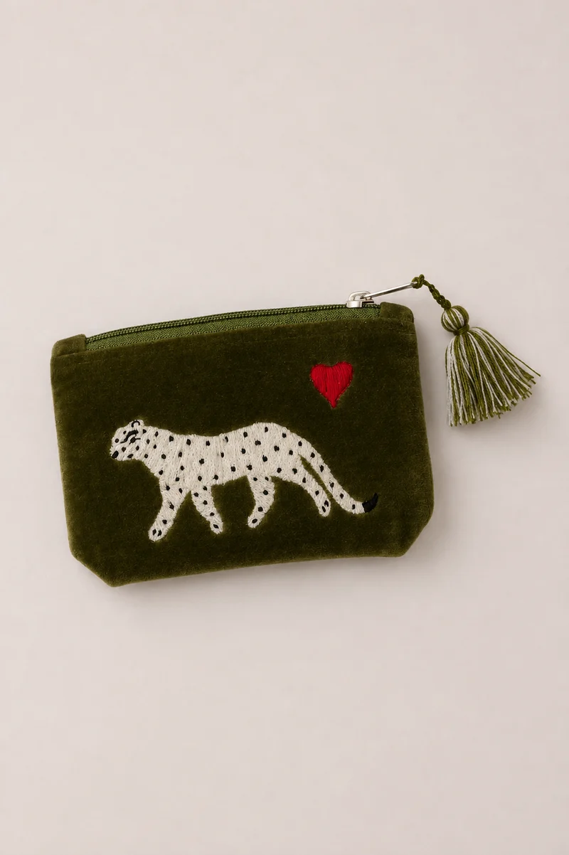 Small Pouch - Velvet - White Leopard
