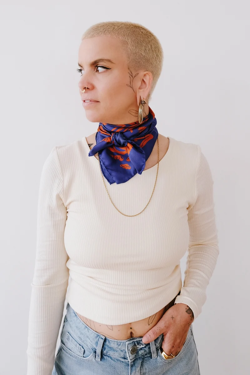 Silk Scarf - Kelp Forest - Blue / Orange
