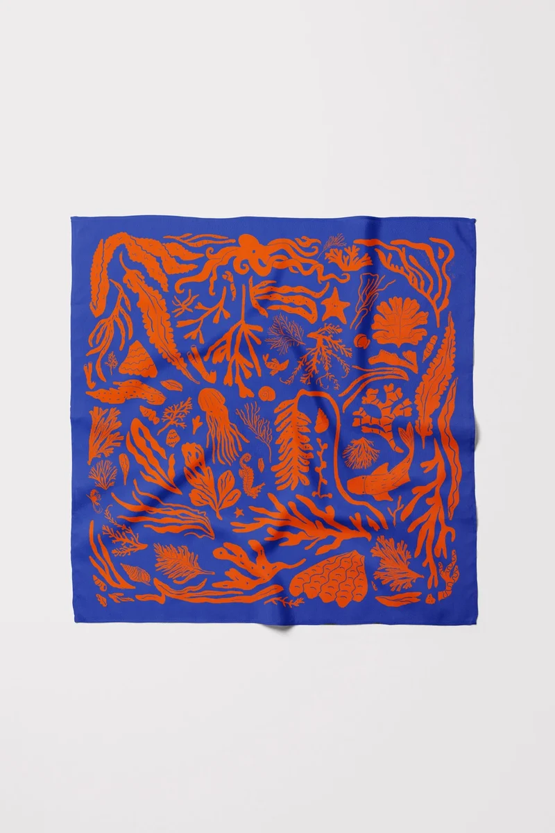 Silk Scarf - Kelp Forest - Blue / Orange