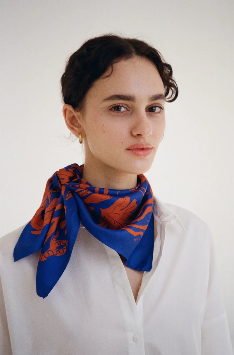 Silk Scarf - Kelp Forest - Blue / Orange