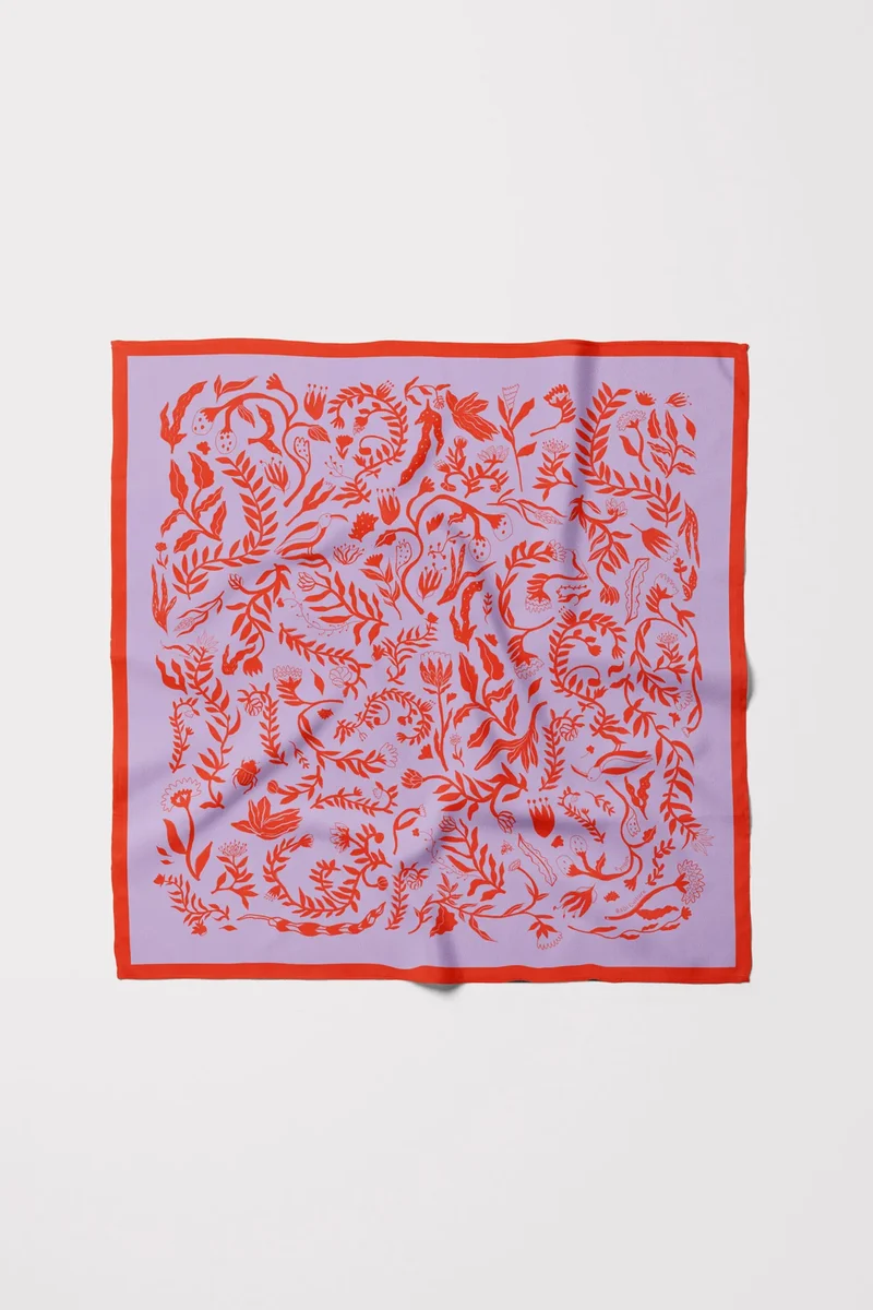 Silk Scarf - Fynbos - Red / Lilac