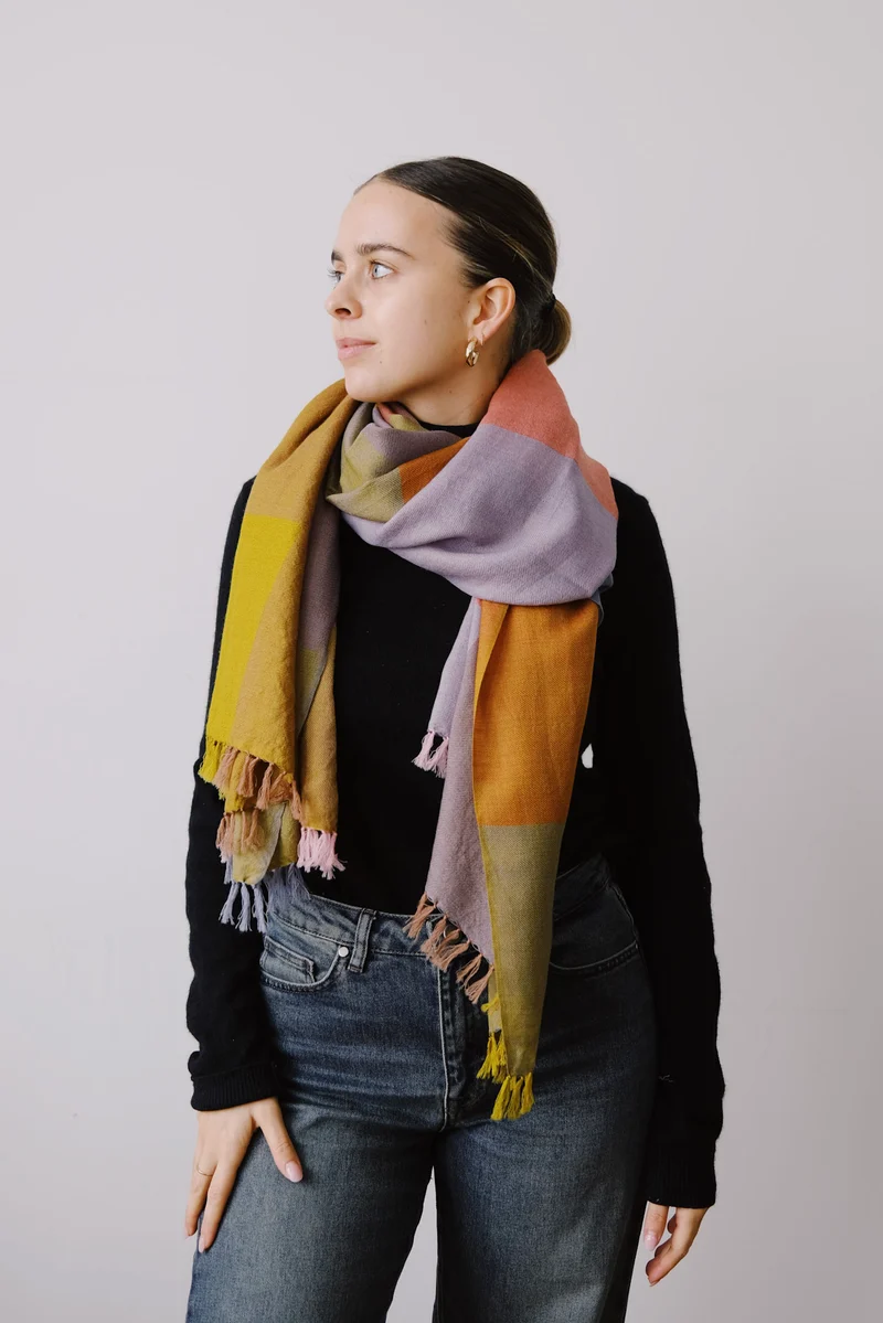 Wool Scarf - Squares - Warm Shades