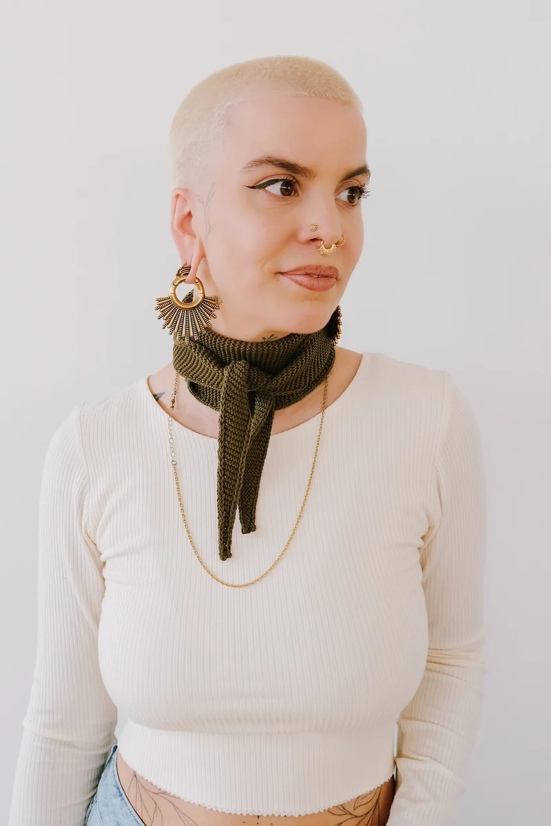 Mini Cotton Knit Scarf - Leaena - Woody Olive