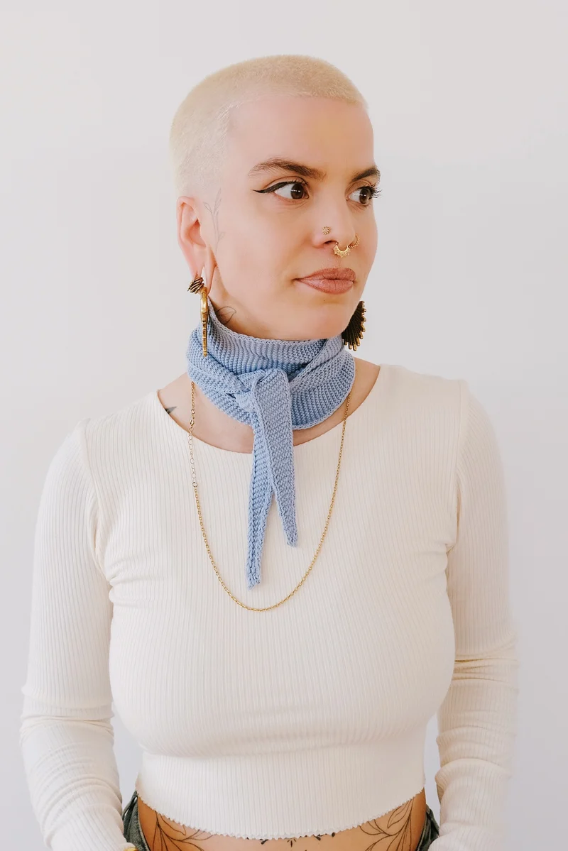 Mini Cotton Knit Scarf - Leaena - Mid Blue