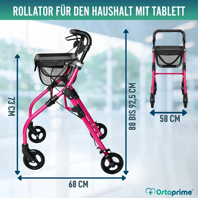 Faltbarer Indoor-Rollator mit Ablagetablett
