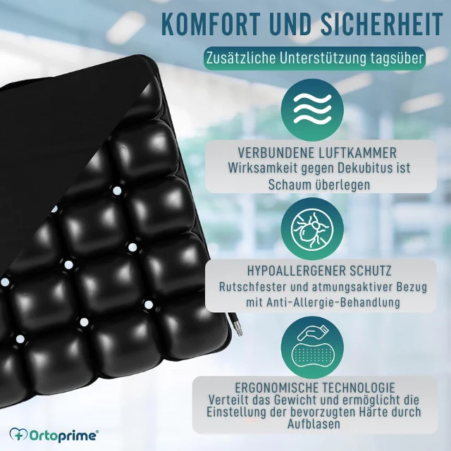 Antidekubitus Luftkissen für Rollstuhl mit Aufpumpe