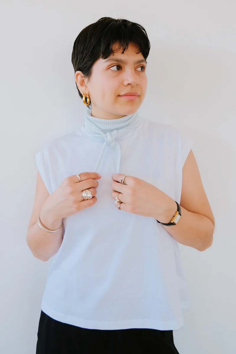 Mini Cotton Knit Scarf - Leaena - Ice Blue