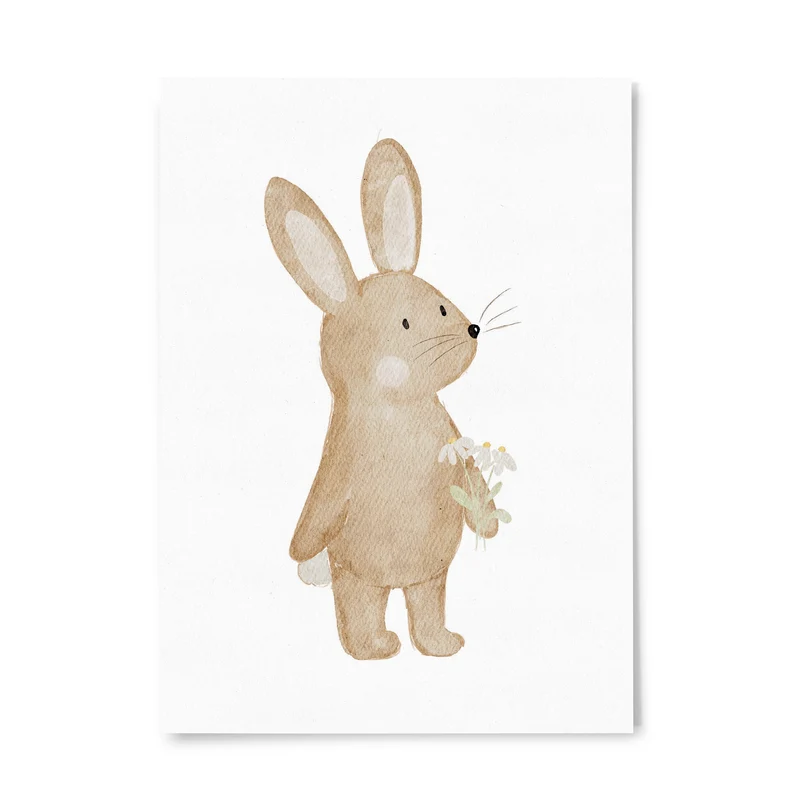 POSTKARTE, HASE MIT BLUMENSTRAUß