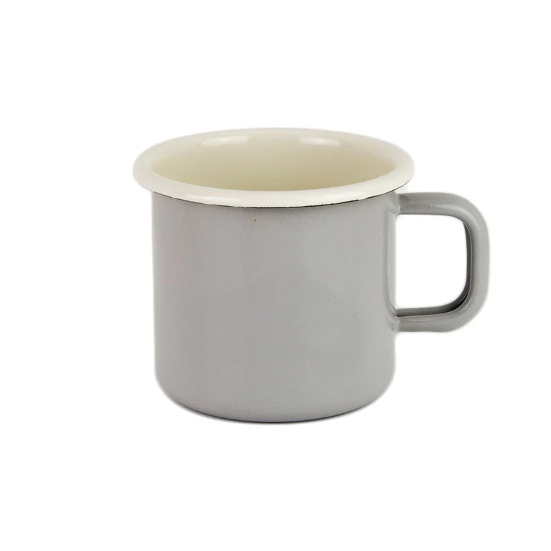 EMAILLE BECHER - GRAU/CREME, 8CM