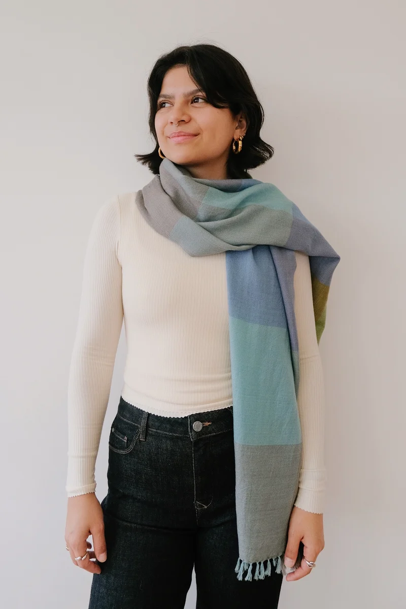 Wool Scarf - Squares - Cold Shades