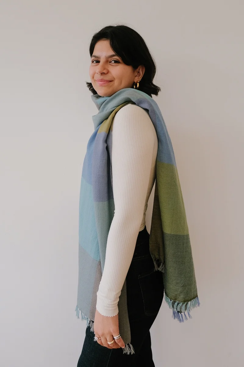 Wool Scarf - Squares - Cold Shades