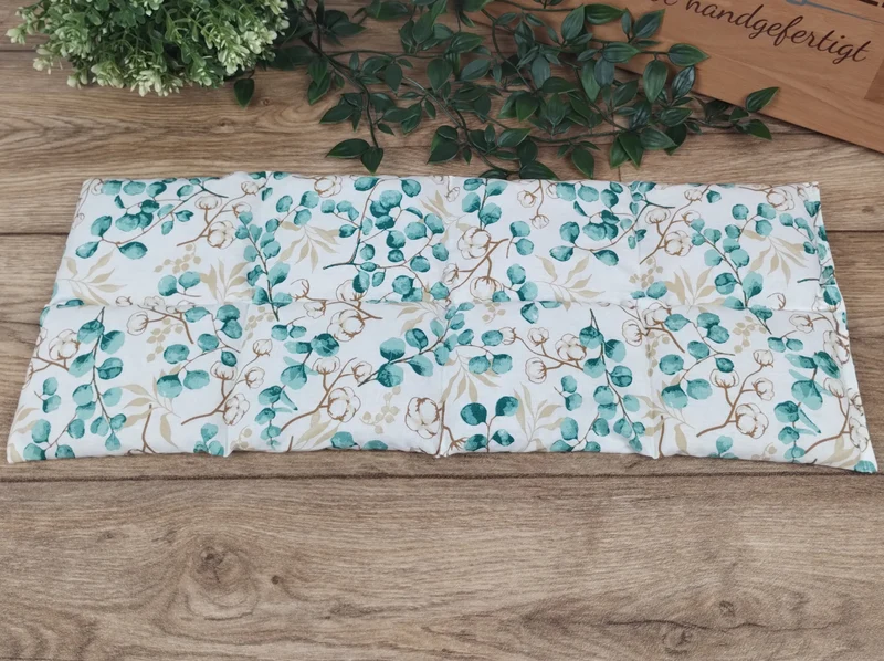 Körnerkissen Eucalyptus-/Baumwollmotiv weiß/türkis