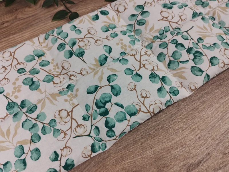 Körnerkissen Eucalyptus-/Baumwollmotiv weiß/türkis